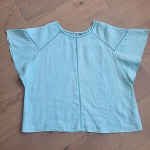 Symple Shirt Women's sz XL Light Blue 100% Linen Boxy Short Sleeve Blouse